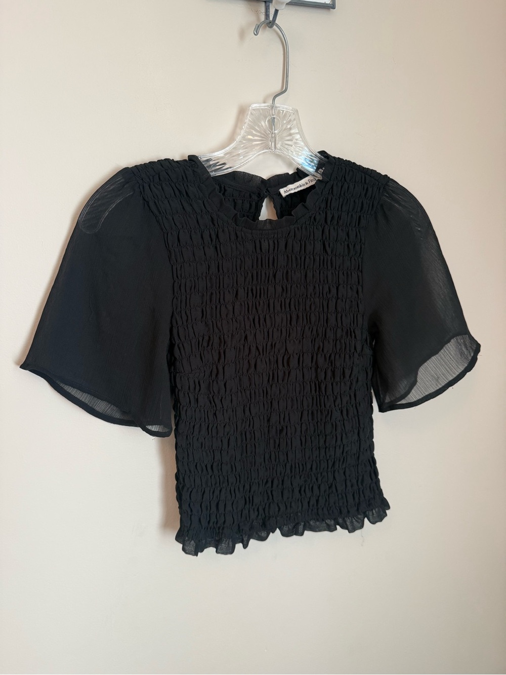 Abercrombie & Fitch Black Smocked Sheer Ruffle Chiffon Button Blouse XS